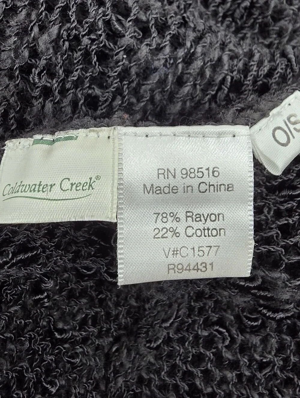 Coldwater Creek Black Open Knit Shawl Wrap One Size Boho Lagenlook Minimalist